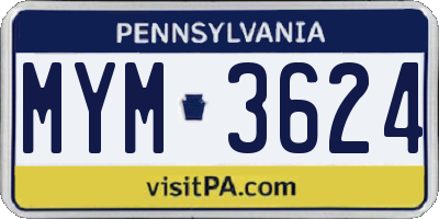 PA license plate MYM3624