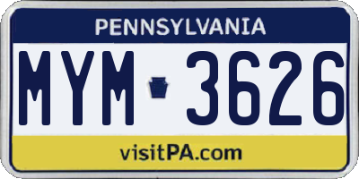 PA license plate MYM3626