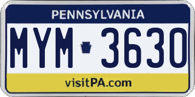 PA license plate MYM3630