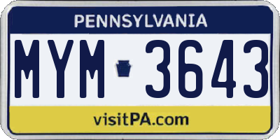 PA license plate MYM3643