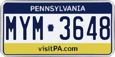 PA license plate MYM3648