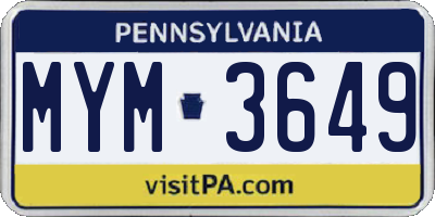 PA license plate MYM3649