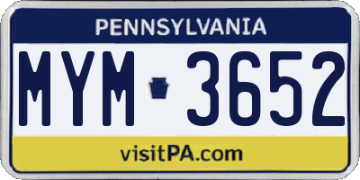 PA license plate MYM3652