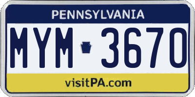 PA license plate MYM3670