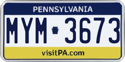 PA license plate MYM3673