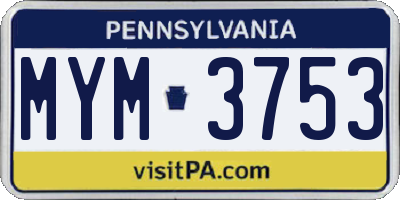 PA license plate MYM3753