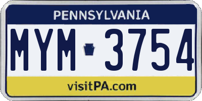 PA license plate MYM3754