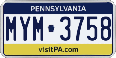 PA license plate MYM3758