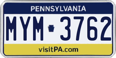 PA license plate MYM3762