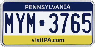 PA license plate MYM3765