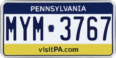 PA license plate MYM3767