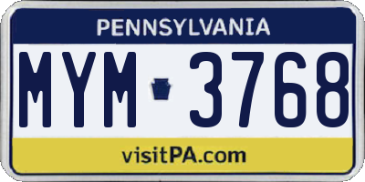 PA license plate MYM3768