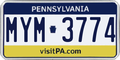 PA license plate MYM3774