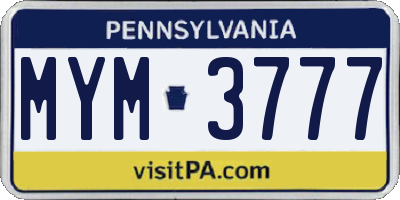 PA license plate MYM3777