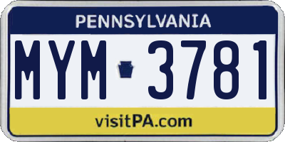 PA license plate MYM3781