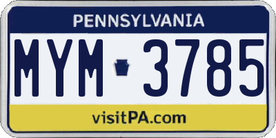 PA license plate MYM3785