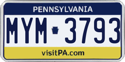 PA license plate MYM3793