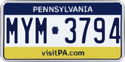 PA license plate MYM3794