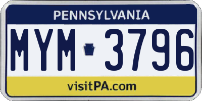 PA license plate MYM3796