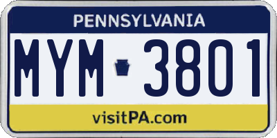 PA license plate MYM3801