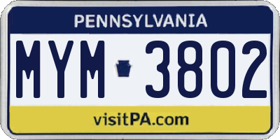 PA license plate MYM3802