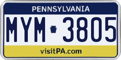 PA license plate MYM3805