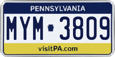PA license plate MYM3809