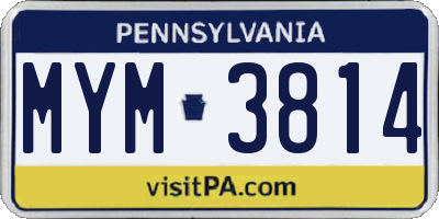 PA license plate MYM3814