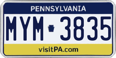 PA license plate MYM3835