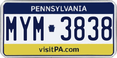 PA license plate MYM3838