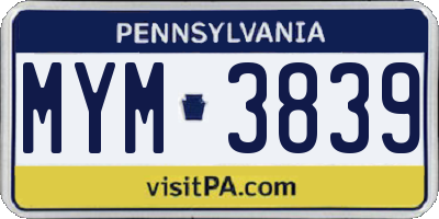 PA license plate MYM3839