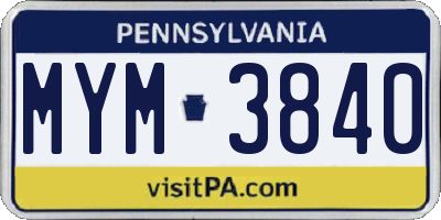 PA license plate MYM3840