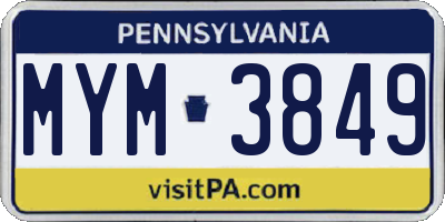 PA license plate MYM3849