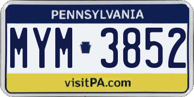 PA license plate MYM3852