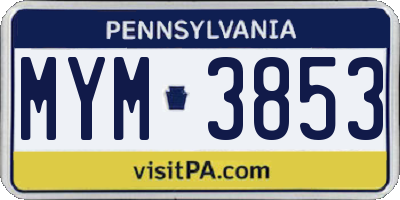 PA license plate MYM3853