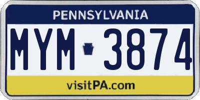 PA license plate MYM3874