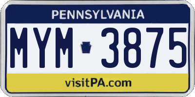 PA license plate MYM3875