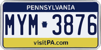 PA license plate MYM3876