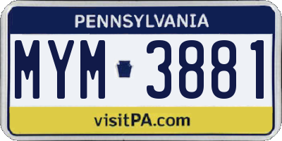PA license plate MYM3881