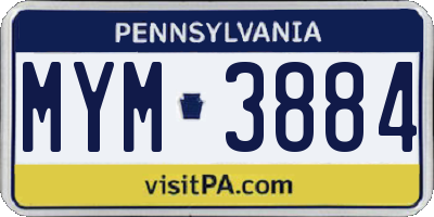 PA license plate MYM3884
