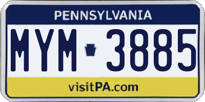 PA license plate MYM3885