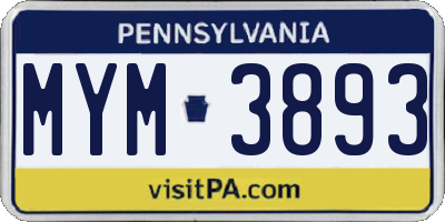 PA license plate MYM3893