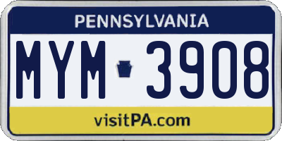 PA license plate MYM3908