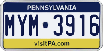 PA license plate MYM3916