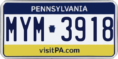 PA license plate MYM3918