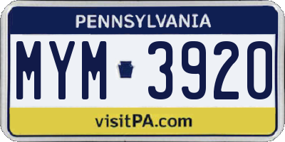 PA license plate MYM3920