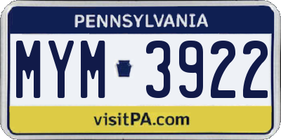 PA license plate MYM3922