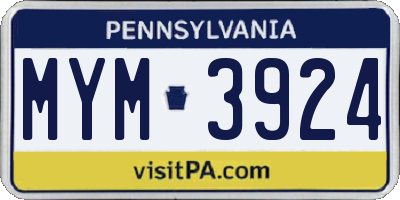 PA license plate MYM3924