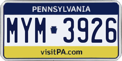 PA license plate MYM3926