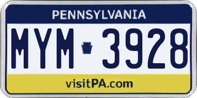 PA license plate MYM3928